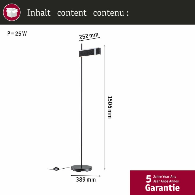 Paulmann Smarte LED Stehleuchte Jagun aus Filz in Anthrazit 1250lm Smart Home Zigbee Tunable-White-Steuerung dimmbar 230V