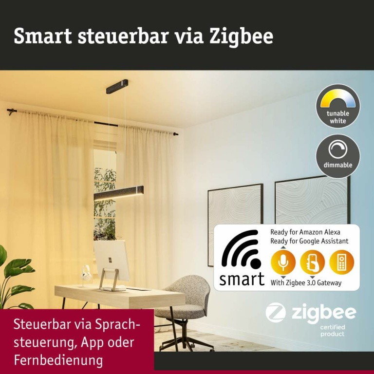 Paulmann Smarte LED Pendelleuchte Jagun aus Filz in Anthrazit 1250lm Smart Home Zigbee Tunable-White-Steuerung dimmbar 230V