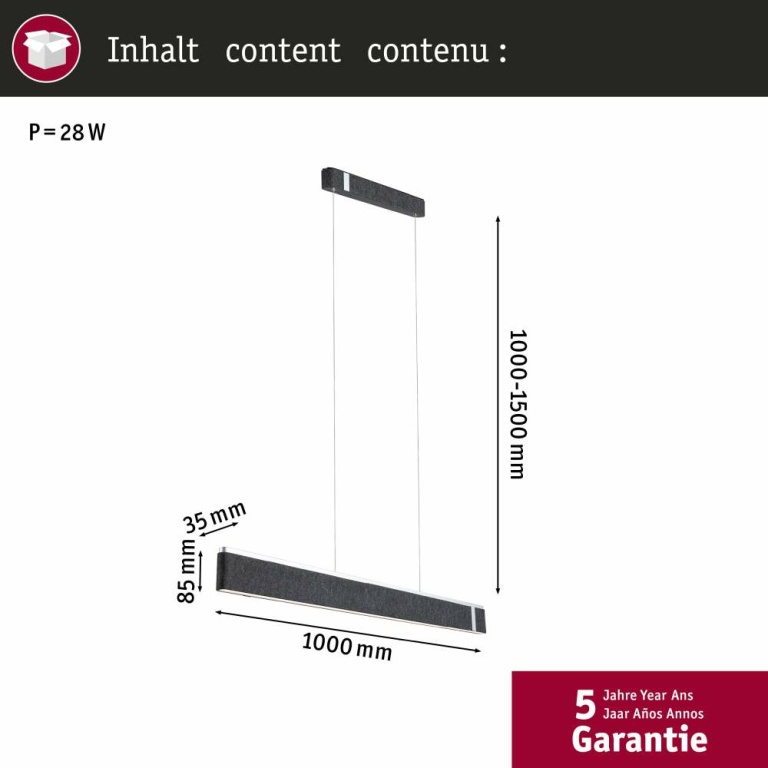 Paulmann Smarte LED Pendelleuchte Jagun aus Filz in Anthrazit 1250lm Smart Home Zigbee Tunable-White-Steuerung dimmbar 230V