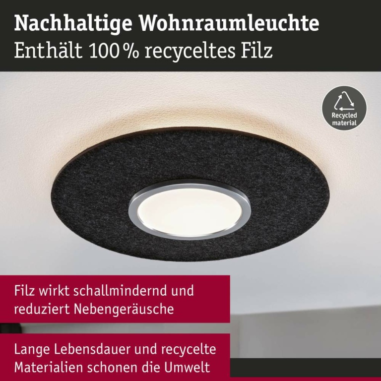 Paulmann Zigbee LED-Deckenleuchte Tulga aus Filz in Anthrazit mit Backlight Technik Smart Home Tunable-White-Steuerung dimmbar 230V