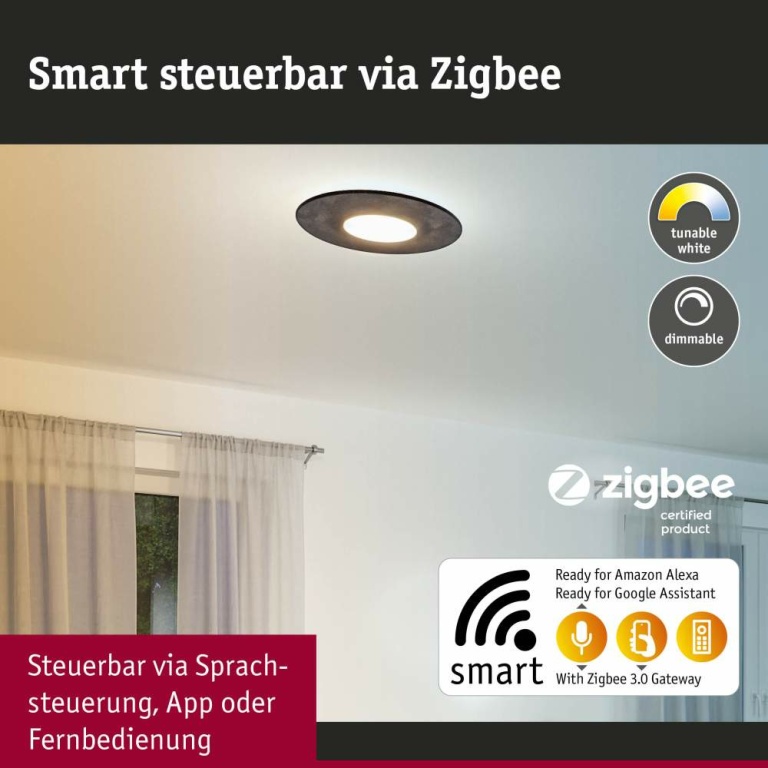 Paulmann Zigbee LED-Deckenleuchte Tulga aus Filz in Anthrazit mit Backlight Technik Smart Home Tunable-White-Steuerung dimmbar 230V