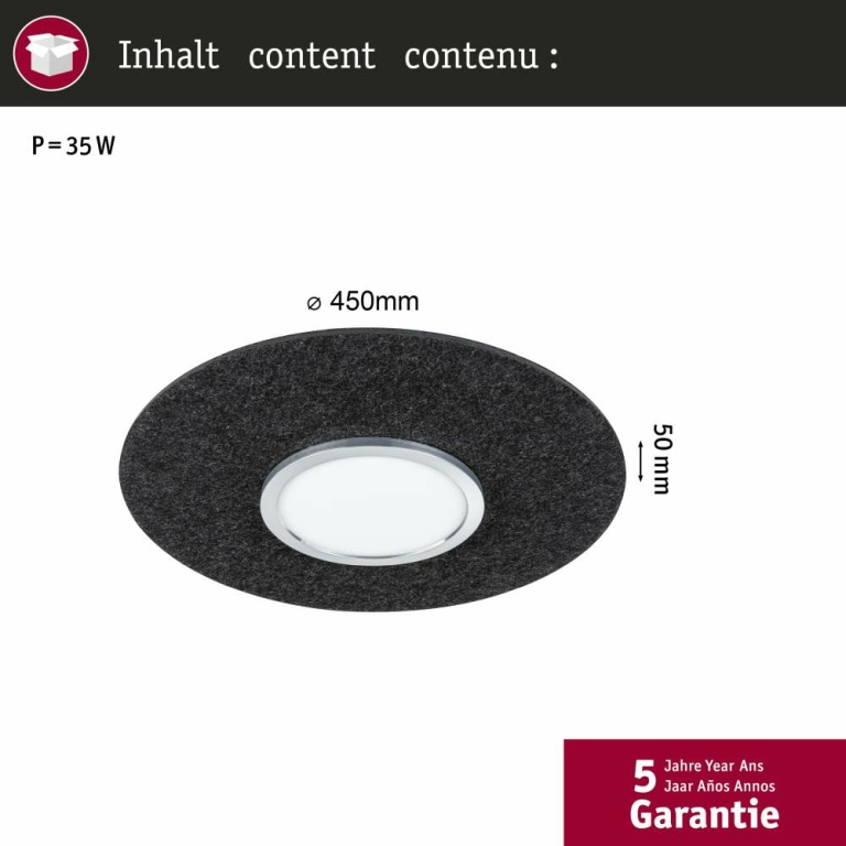 Paulmann Zigbee LED-Deckenleuchte Tulga aus Filz in Anthrazit mit Backlight Technik Smart Home Tunable-White-Steuerung dimmbar 230V