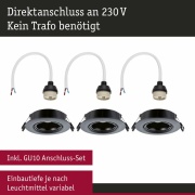 Einbauleuchte 3er-Pack schwenkbar  rund 90mm 30° GU10 max. 3x10W  230V dimmbar  Schwarz