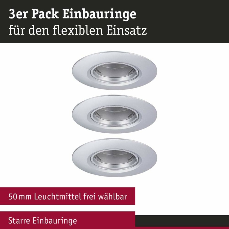 Paulmann Einbauleuchte 3er-Pack starr  rund 90mm  GU10 max. 3x10W  230V dimmbar  Chrom matt