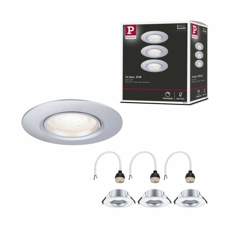 Paulmann Einbauleuchte 3er-Pack starr  rund 90mm  GU10 max. 3x10W  230V dimmbar  Chrom matt