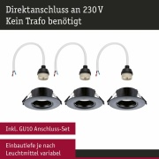 Einbauleuchte 3er-Pack starr  rund 90mm  GU10 max. 3x10W  230V dimmbar  Schwarz