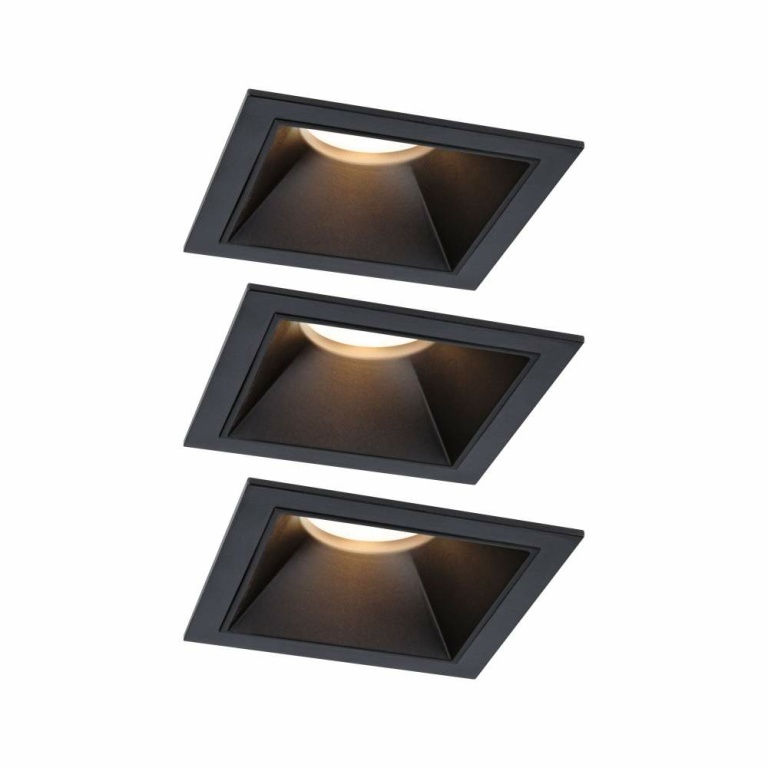 Paulmann Cole Coin Basisset 3er-Set Schwarz eckig LED Einbauleuchte IP44 3-Step-Dim 2700K 470lm 230V