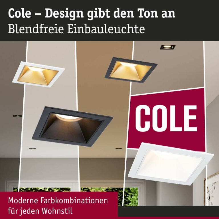 Paulmann Cole Coin Basisset 3er-Set Schwarz eckig LED Einbauleuchte IP44 3-Step-Dim 2700K 470lm 230V