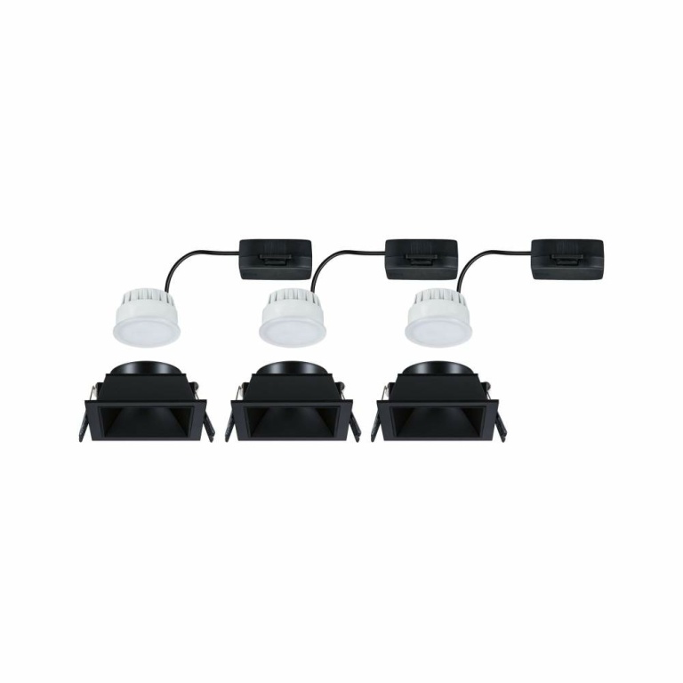 Paulmann Cole Coin Basisset 3er-Set Schwarz eckig LED Einbauleuchte IP44 3-Step-Dim 2700K 470lm 230V