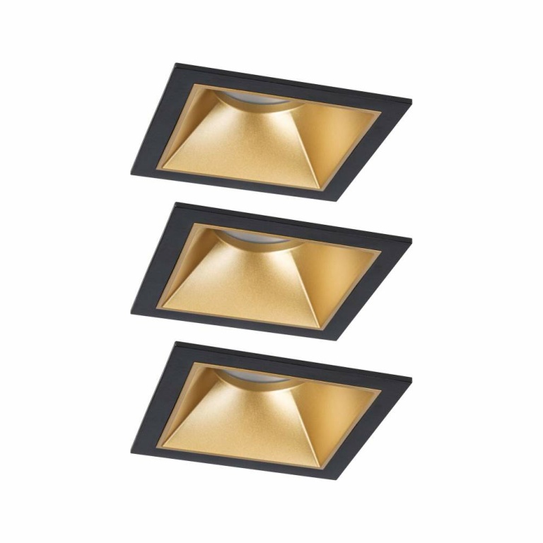 Paulmann Cole Coin Basisset 3er-Set Schwarz/Gold matt eckig LED Einbauleuchte IP44 3-Step-Dim 2700K 470lm 230V