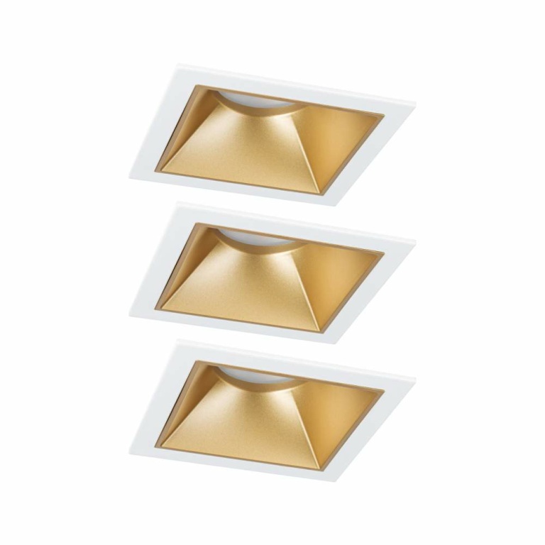 Paulmann Cole Coin Basisset 3er-Set Weiß/Gold matt eckig LED Einbauleuchte IP44 3-Step-Dim 2700K 470lm 230V