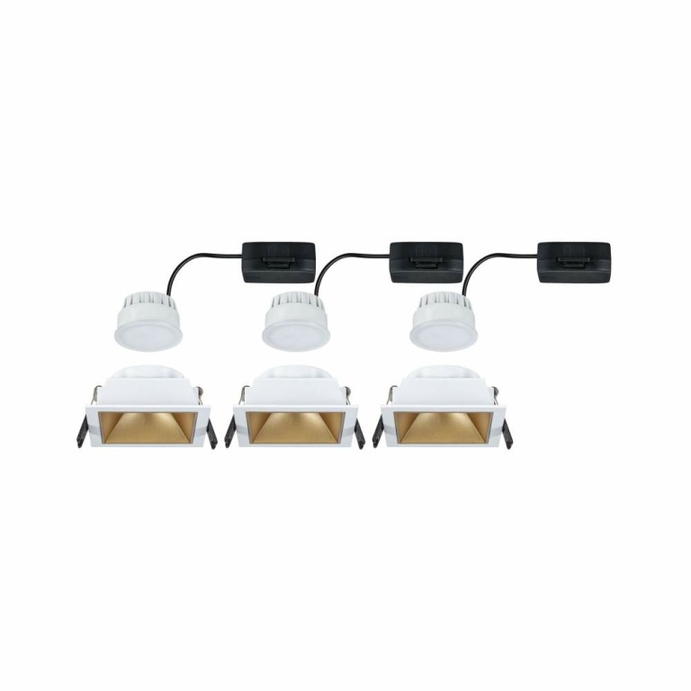 Paulmann Cole Coin Basisset 3er-Set Weiß/Gold matt eckig LED Einbauleuchte IP44 3-Step-Dim 2700K 470lm 230V