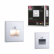 LED Wandeinbauleuchte Edge Quadro Chrom matt eckig 2700K mit PIR-Sensor für Geräteeinbaudose mit ⌀ 68mm