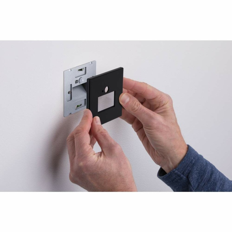 Paulmann LED Wandeinbauleuchte Edge Quadro Schwarz eckig 2700K mit PIR-Sensor für Geräteeinbaudose mit ⌀ 68mm