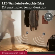 LED Wandeinbauleuchte Edge Quadro Schwarz eckig 2700K mit PIR-Sensor für Geräteeinbaudose mit ⌀ 68mm