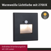 LED Wandeinbauleuchte Edge Quadro Schwarz eckig 2700K mit PIR-Sensor für Geräteeinbaudose mit ⌀ 68mm