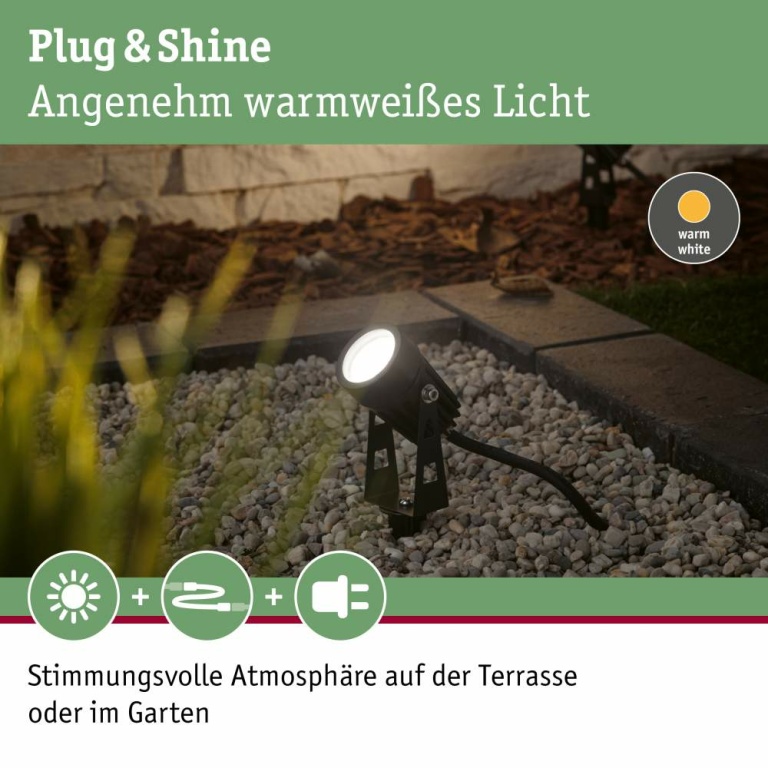 Paulmann Plug & Shine LED Gartenstrahler Warmweiß Basisset  IP65 3000K 3x3,5W  21VA Schwarz