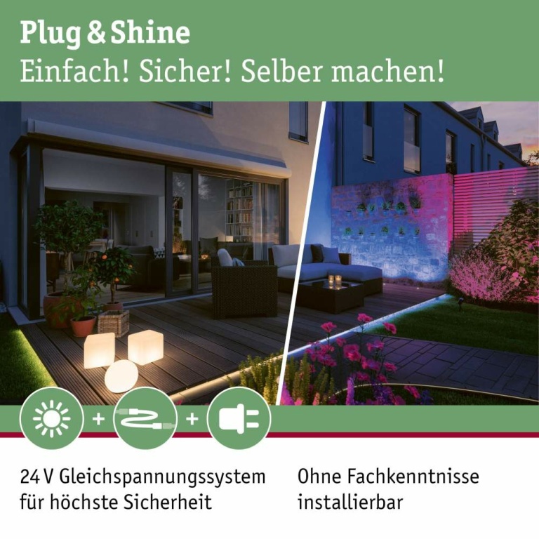 Paulmann Plug & Shine LED Gartenstrahler Warmweiß Basisset  IP65 3000K 3x3,5W  21VA Schwarz