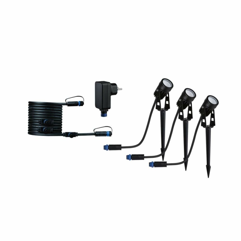 Paulmann Plug & Shine LED Gartenstrahler Warmweiß Basisset  IP65 3000K 3x3,5W  21VA Schwarz