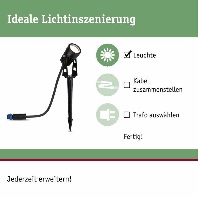 Paulmann Plug & Shine LED Gartenstrahler Warmweiß Einzelspot  IP65 3000K 3,5W   Schwarz