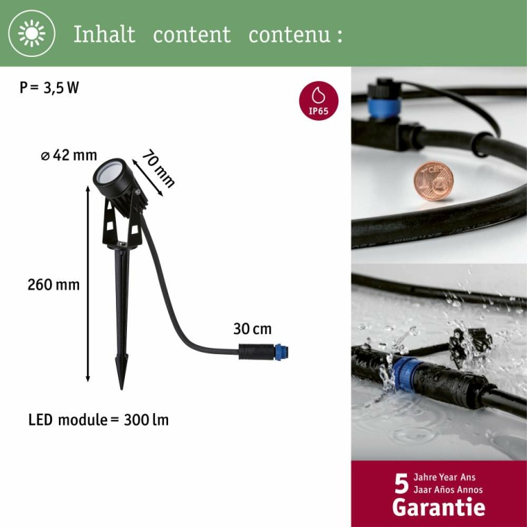 Paulmann Plug & Shine LED Gartenstrahler Warmweiß Einzelspot  IP65 3000K 3,5W   Schwarz