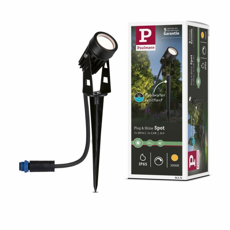 Paulmann Plug & Shine LED Gartenstrahler Warmweiß Einzelspot  IP65 3000K 3,5W   Schwarz