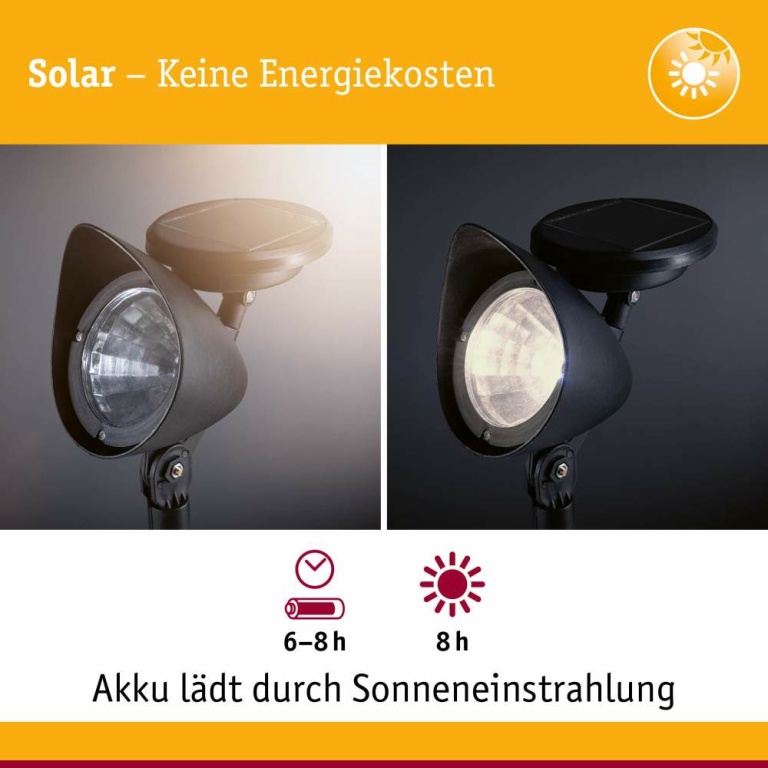 Paulmann Solar LED Spot Solena IP44 3000K 2lm Schwarz