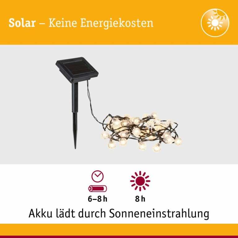 Paulmann Solar Lichterkette Soala IP44 3000K 1lm/m Schwarz