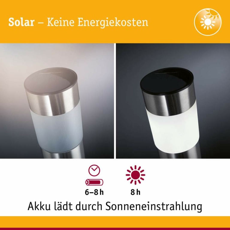 Paulmann Solar LED Pollerleuchte Layra IP44 3000K 1lm Eisen gebürstet