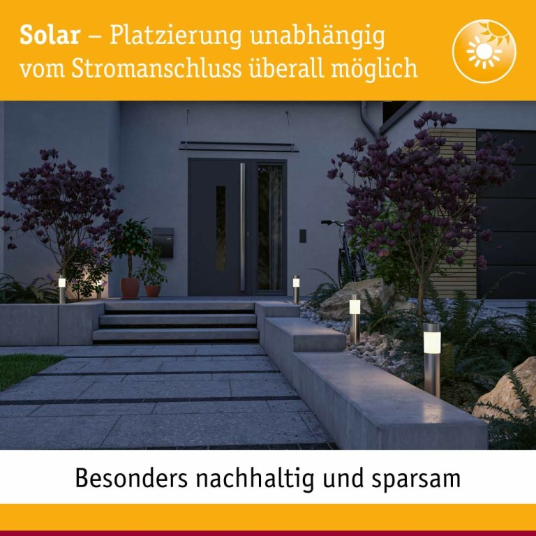 Paulmann Solar LED Pollerleuchte Layra IP44 3000K 1lm Eisen gebürstet