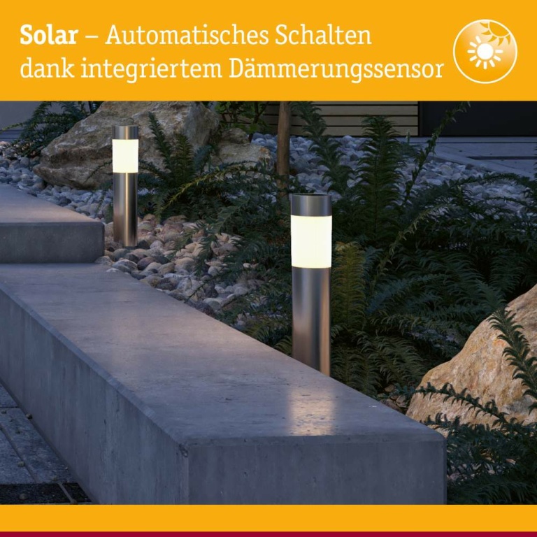 Paulmann Solar LED Pollerleuchte Layra IP44 3000K 1lm Eisen gebürstet