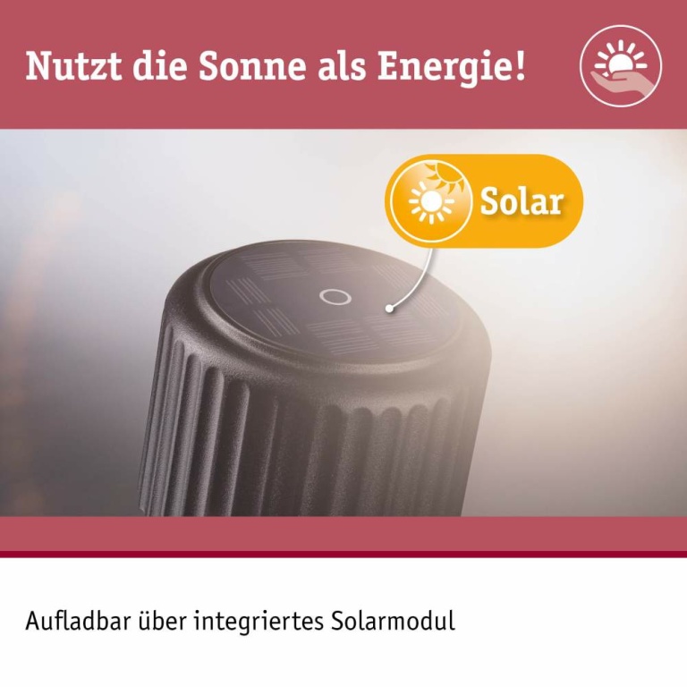 Paulmann Solar Akkuleuchte Else IP44 dimmbar 2700K Schwarz