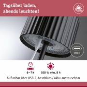 Solar Akkuleuchte Else IP44 dimmbar 2700K Schwarz