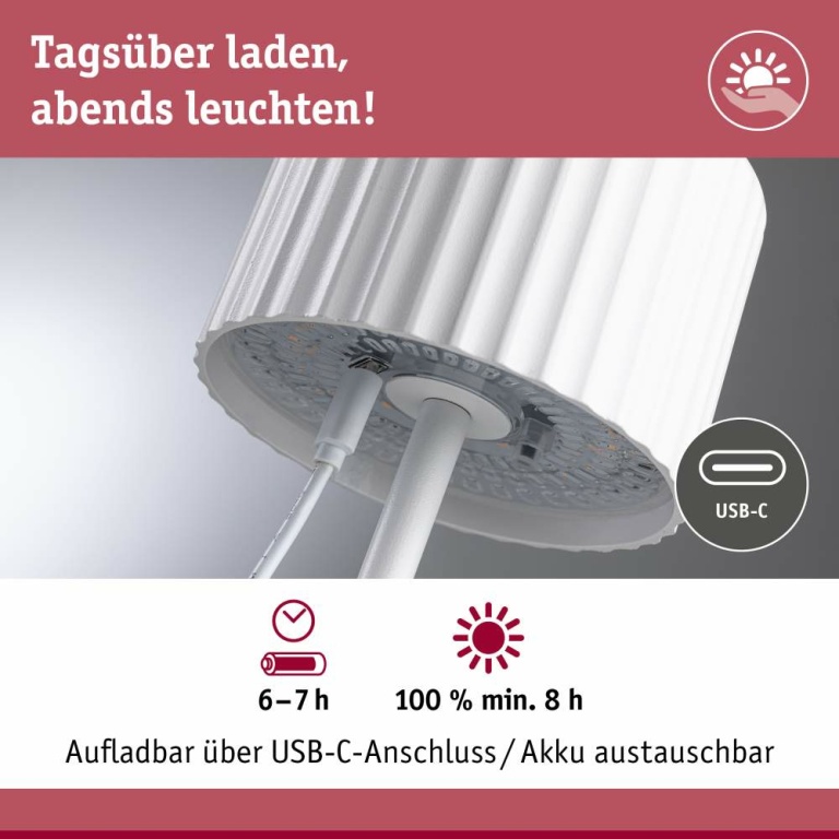 Paulmann Solar Akkuleuchte Else IP44 dimmbar 2700K Weiß