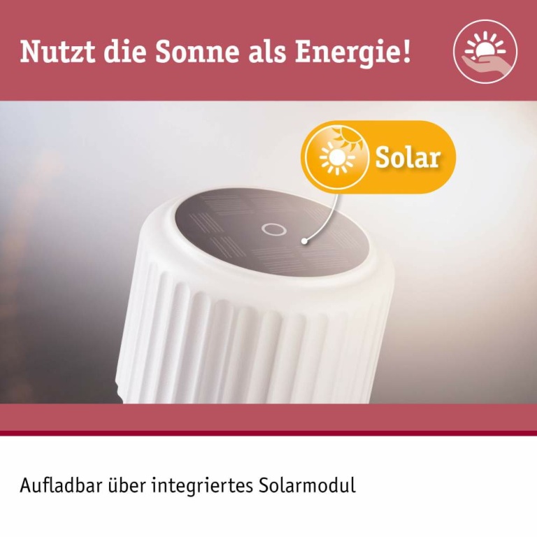 Paulmann Solar Akkuleuchte Else IP44 dimmbar 2700K Weiß