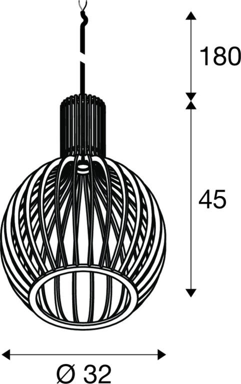 SLV WUD, Pendelleuchte, E27, ballshape, offenes Kabelende, 1x max. 60W, schwarz