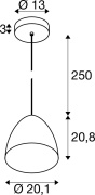 PARA CONE 30, Pendelleuchte, Pendellänge 250cm, E27, 1x max. 60W, kupfer / weiß