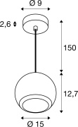 LIGHT EYE® 150, Pendelleuchte, GU10, Pendellänge 150cm, 1x max. 13W, matt schwarz