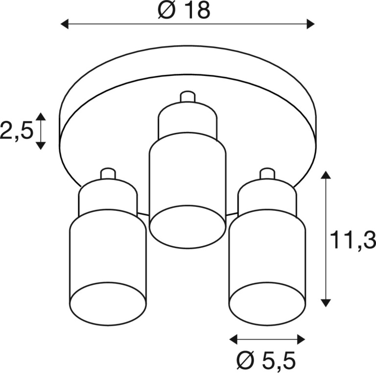 SLV PURI 2.0 Tube, Wand- und Deckenaufbauleuchte, rund, 3 x max. 6W GU10, weiß