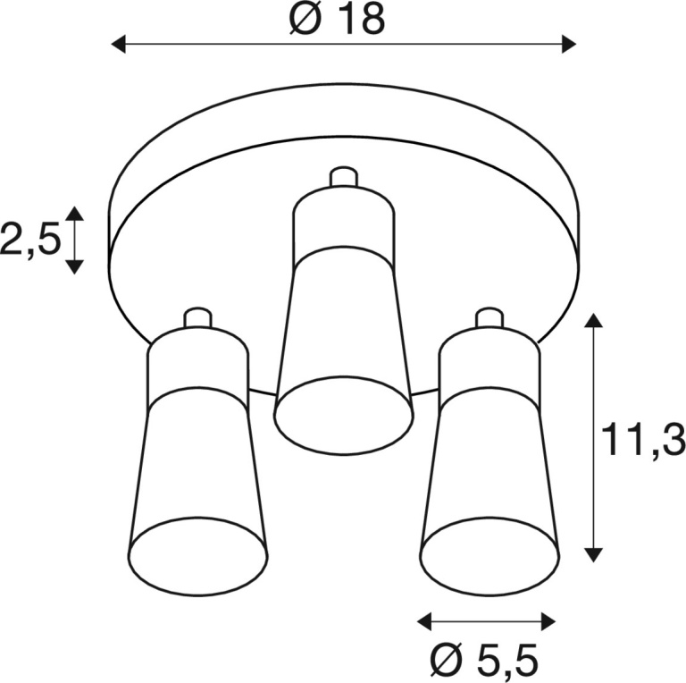 SLV PURI 2.0 Cone, Wand- und Deckenaufbauleuchte, rund, 3 x max. 6W GU10, schwarz