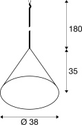 MAGICO 38, Pendelleuchte, E27, Pendellänge 180cm, 1x max. 10W, matt schwarz