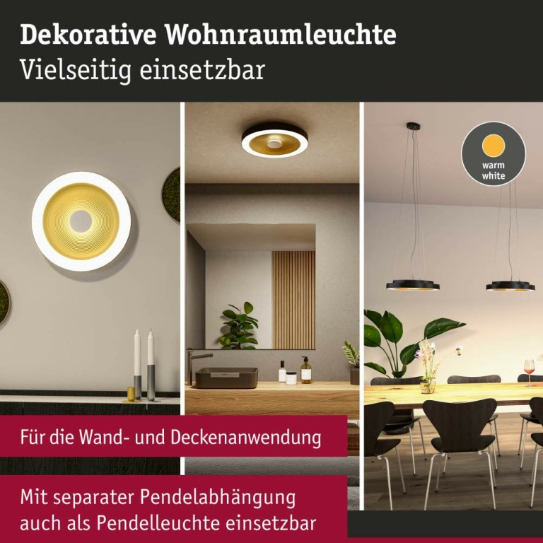 Paulmann LED Deckenleuchte Volea Schwarz/Gold 500lm / 2400lm 4 / 1x18,5W IP44 3000K dimmbar