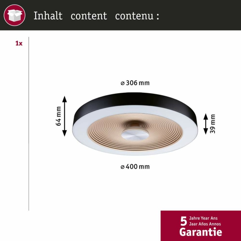 Paulmann LED Deckenleuchte Volea Schwarz/Gold 500lm / 2400lm 4 / 1x18,5W IP44 3000K dimmbar