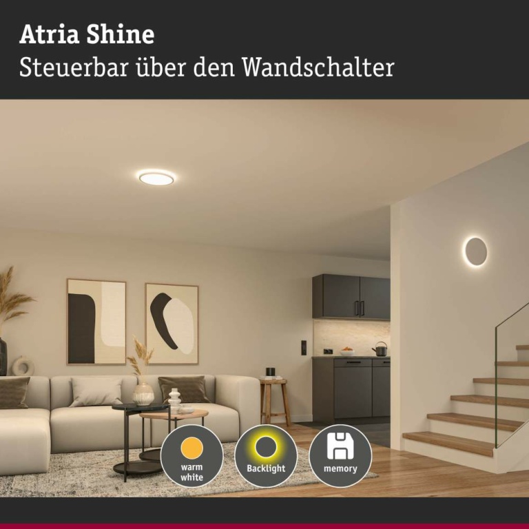 Paulmann LED Panel Atria Shine   rund 290mm  192W 2400lm / 150lm 3000K Weiß