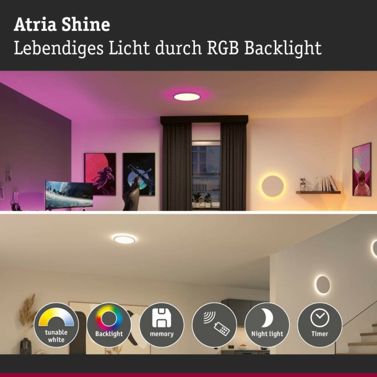 Paulmann LED Panel Atria Shine   rund 290mm  192W 1500lm RGB+ Weiß dimmbar