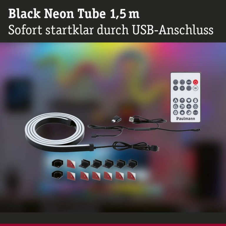 Paulmann EntertainLED LED Schlauch Black Neon RGB+ 1,5m 3W 84 LEDs/m inkl. Fernbedienung & Halterungen