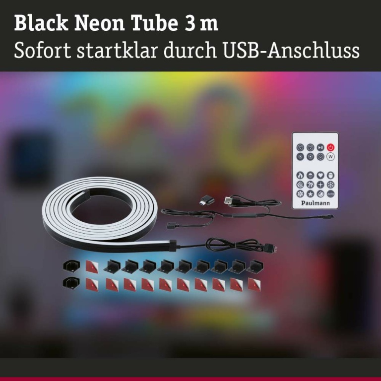 Paulmann EntertainLED LED Schlauch Black Neon RGB+ 3m 5W 84 LEDs/m inkl. Fernbedienung & Halterungen