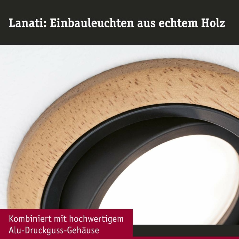 Paulmann LED Einbauleuchte Lanati aus Holz Eiche/Schwarz matt 3er-Set LED-Coin 6W 470lm 2700K rund schwenkbar FSC®-zertifiziert 230V