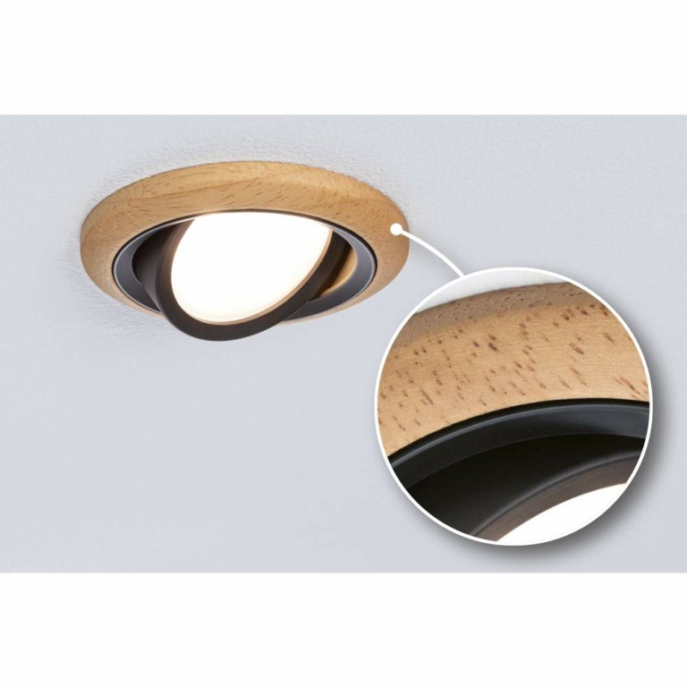 Paulmann LED Einbauleuchte Lanati aus Holz Eiche/Schwarz matt Einzelspot LED-Coin 6W 470lm 2700K rund schwenkbar FSC®-zertifiziert 230V