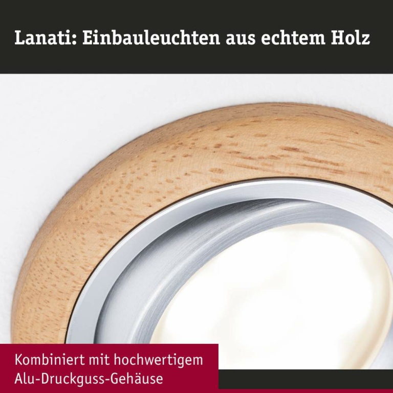 Paulmann LED Einbauleuchte Lanati aus Echtholz Eiche/Alu gedreht 3er-Set LED-Coin 6W 470lm 2700K rund schwenkbar FSC®-zertifiziert 230V